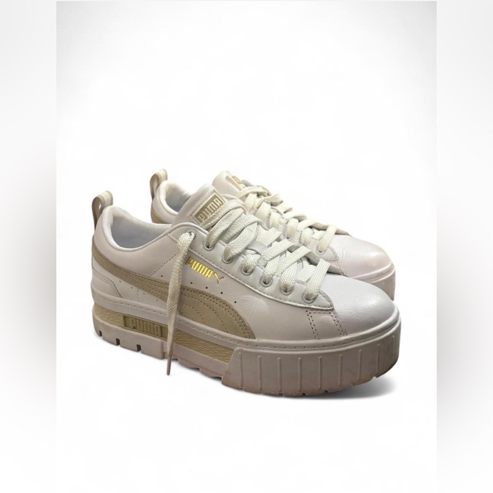 Puma White and Gold Platform Sneakers